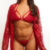 lace cage bra with matching g-string and robe